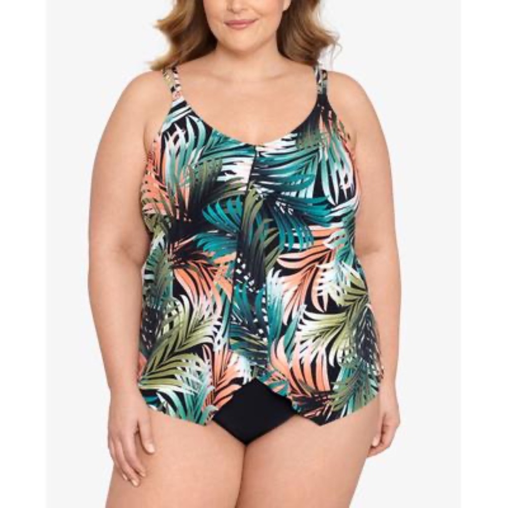 Swim Solutions PALM DELIGHT Plus Size Handkerchief One-Piece Swimsuit US 16W
